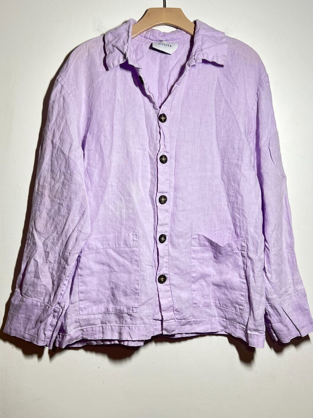 Sleeper EUC Lavender Purple 100% Linen Long Slv Tunic Top Shirt Lagenlook 2 M
